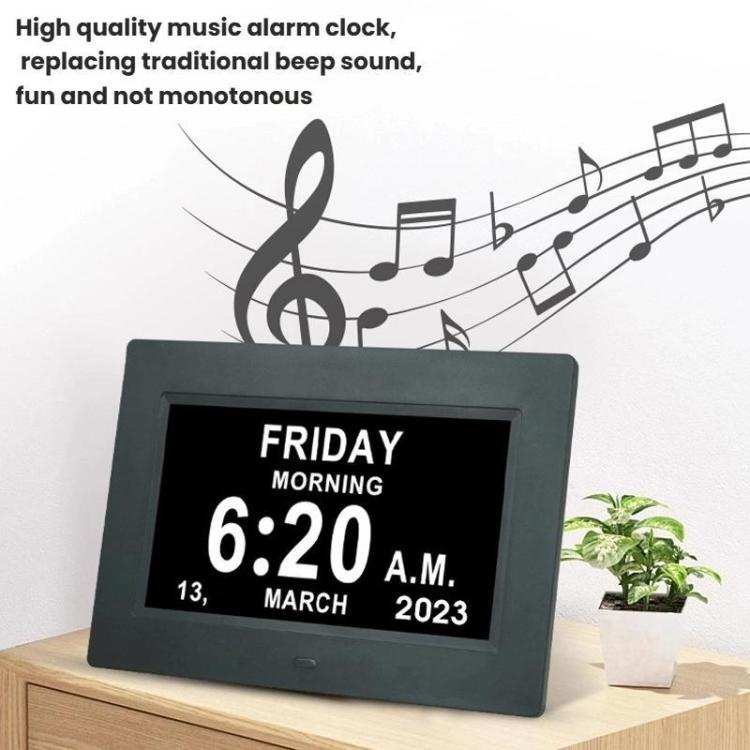 7-inch Digital Frame Calendar Day Clock With 3 Medication Alerts, 5 Custom Alarms, Multi-Language Support UK Plug White by bashfashion